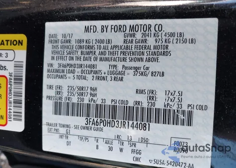 2018 Ford Fusion Se from USA, damaged, VIN 3FA6P0HD3JR144081